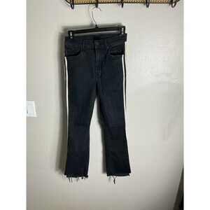 Mother The Insider High-Rise Crop Step Fray Guilty Racer Stripe Jeans Black 25